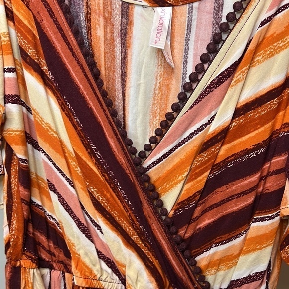 Women’s XHILARATION Romper Striped Cold Shoulder with Pom-Pom Trim & Pockets - Picture 4 of 9